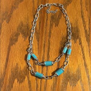 Blue and Silver Double-Strand Necklace with Turquoise Highlights